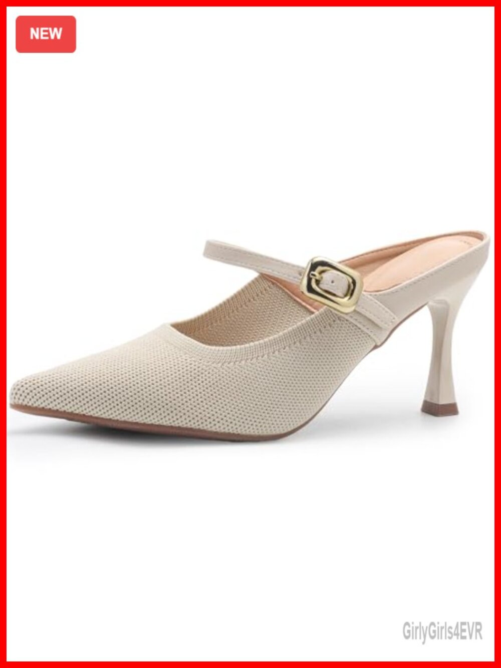 Pointed Closed Toe Heel Mules Knit Kitten Heels for Women
